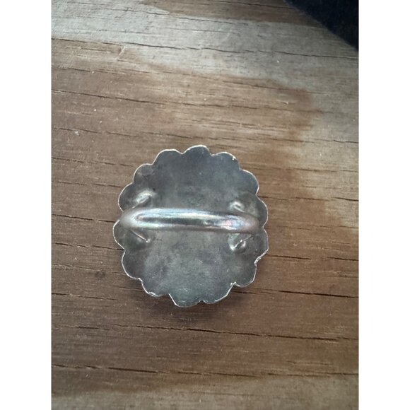 Vintage Zuni Inlay Turquoise Coral Sunface Sterling Silver Ring - Picture 3 of 10